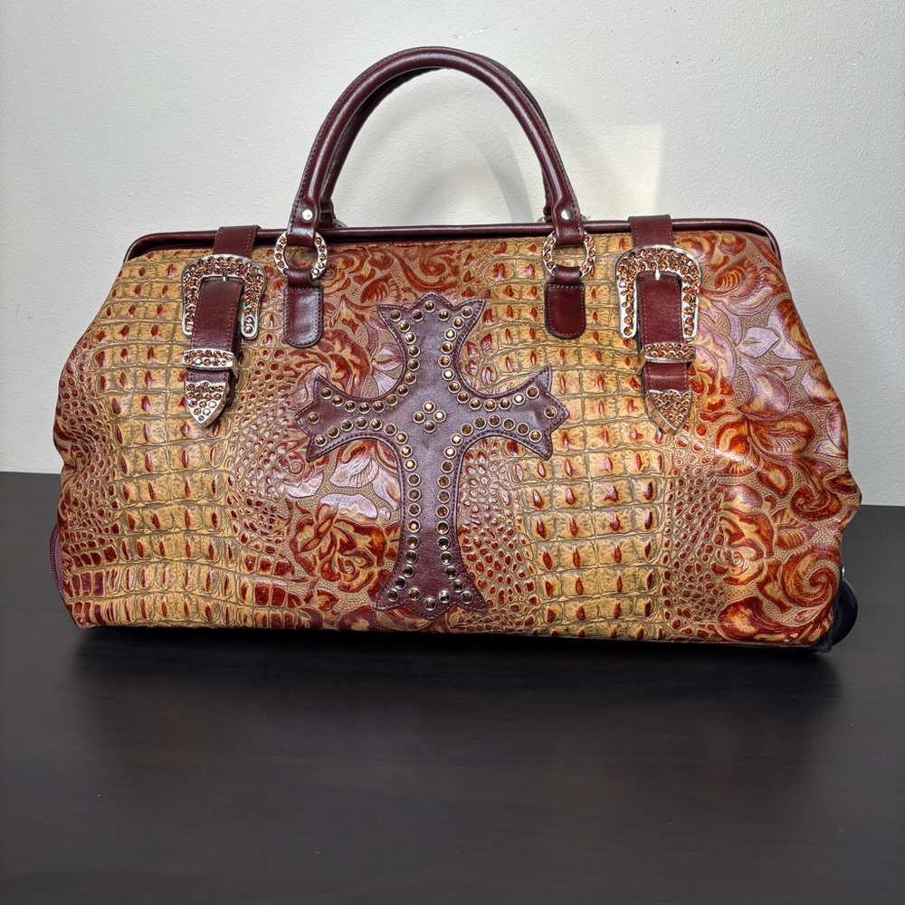 Raviani Overnight Duffle Crocodile Leather Crystal Cross Luggage Texas Mobwife